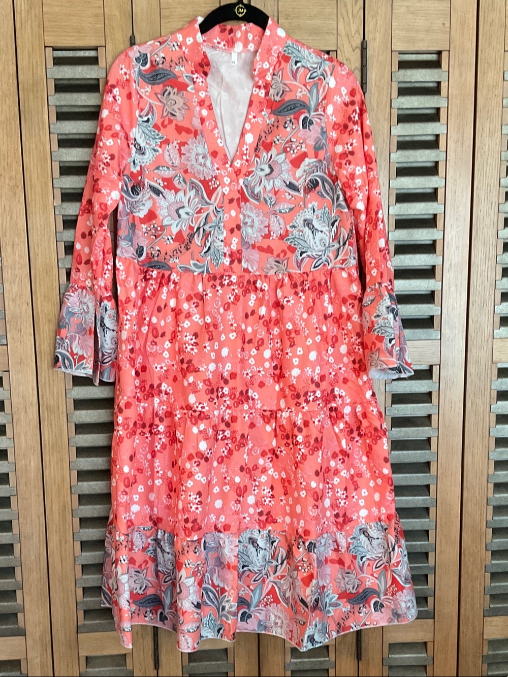 Coral Floral Tiered V-Neck Women’s Dress